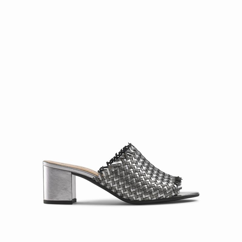 Russell & Bromley Libertymid Weave Block Heel Mules Womens Metallic [XYQ3668KM]